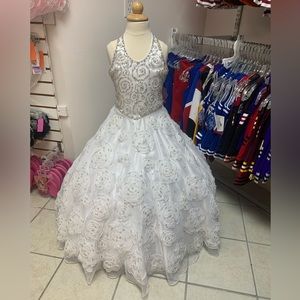 Size 4 White & Silver Rachel Allan Perfect Angel Beaded Ballgown Pageant Dress